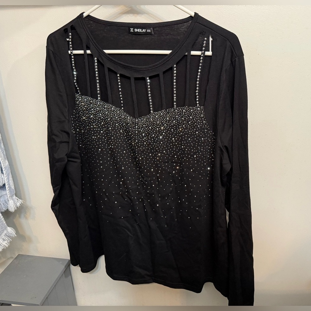 Sheilay Black shirt top with bling XXL